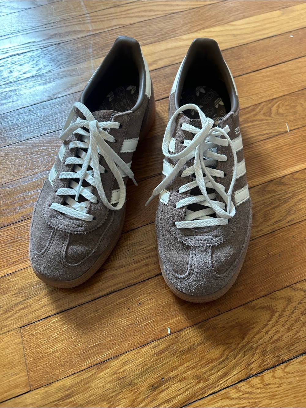 Adidas Spezial Classic Suede Lace-Up Sneakers in Taupe and Whites